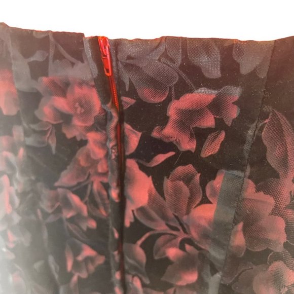 Vintage 90s Black Red Floral Sheer Sleeveless Bodycon Short Dress 7 - Picture 6 of 11
